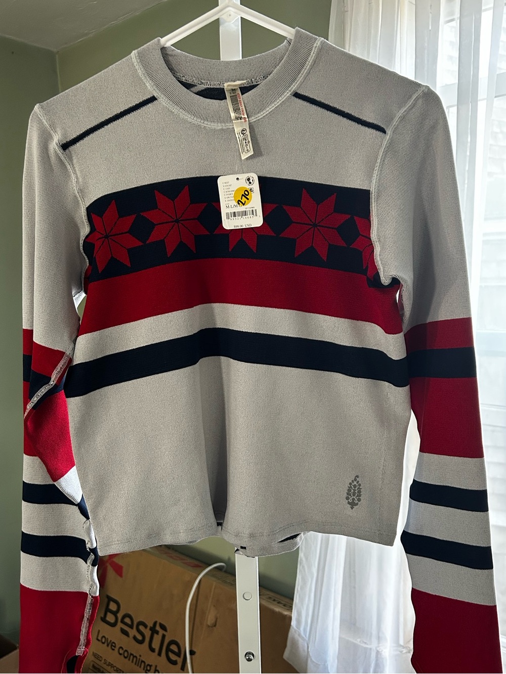 Free People Grey Pullover  with Red & Navy Star Stripe